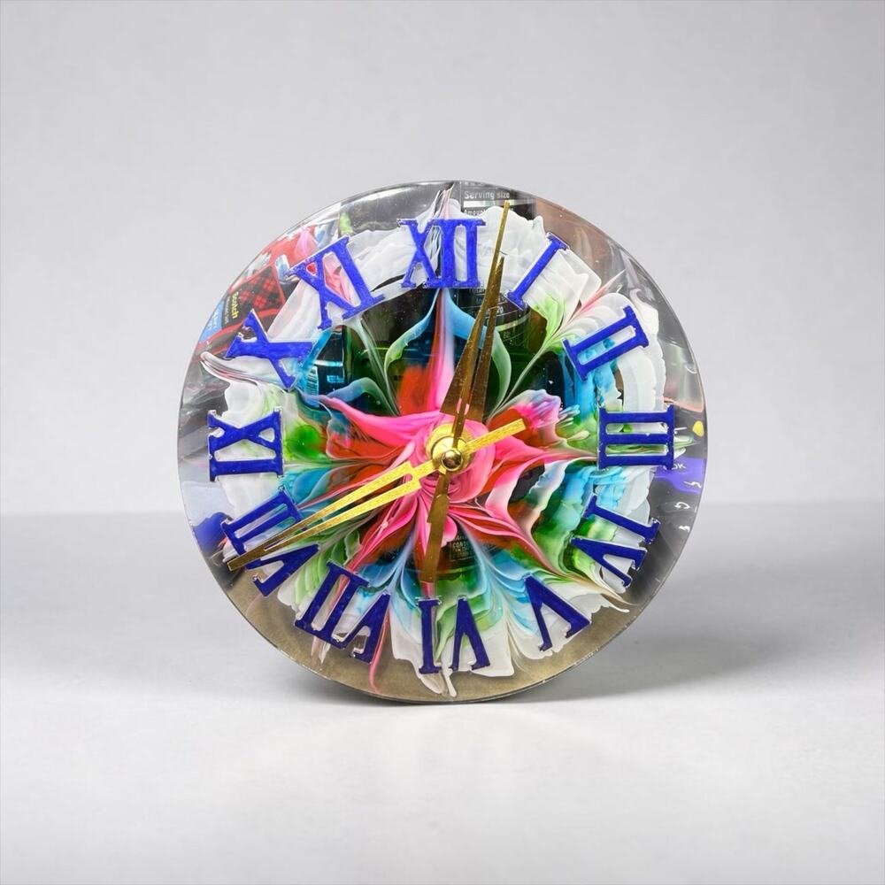 Resin Bloom Clock | Colorful Roman Numeral Desk Clock | Functional Art Decor - Picture 3 of 5